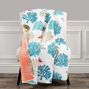 Lush Decor Coral Reef Feather Reversible Throw Blanket